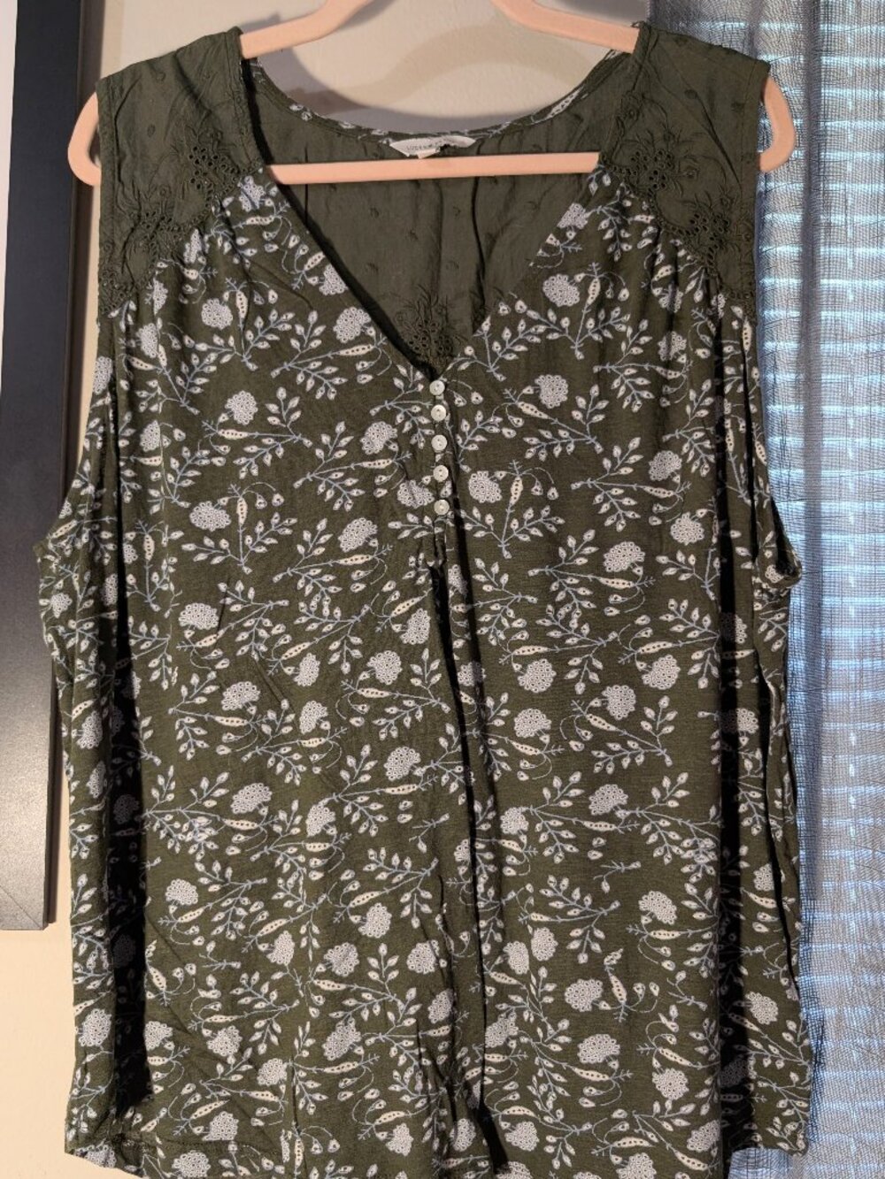 Lucky Brand Green Floral Lace Button Sleeveless Blouse Size 2X
